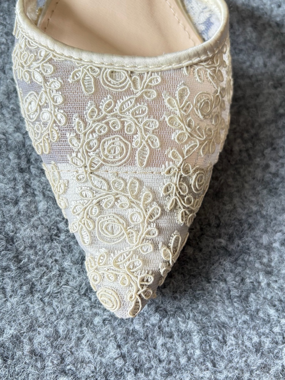 Embroidered Ankle-Strap Pointed Flats in Beige - Picture 14 of 14